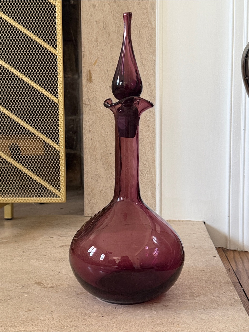 Authentic Vintage Blenko Amethyst Glass Decanter Bottle - rare find !